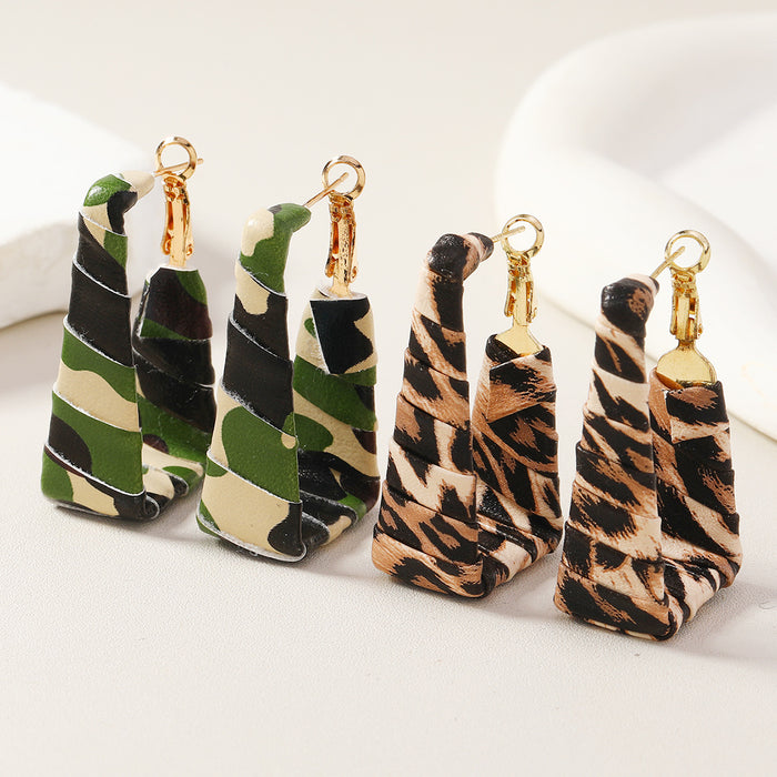 Wholesale Vintage/Black and White/Leopard print/Military green camouflage/Leather hand woven earrings