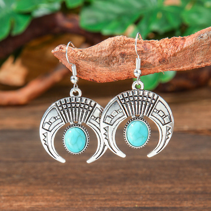 Wholesale Bohemian Turquoise Tassel Earrings Geometric Alloy Vintage Jewelry Accessory MOQ≥2