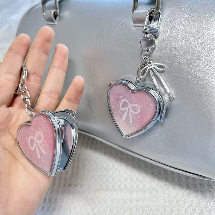 Wholesale Pink Heart Double-Sided Mirror Foldable Metal Keychain Makeup Mirror