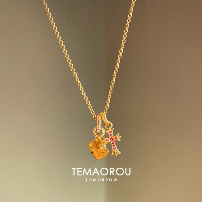 Wholesale Dice cross necklace Pendant long necklace