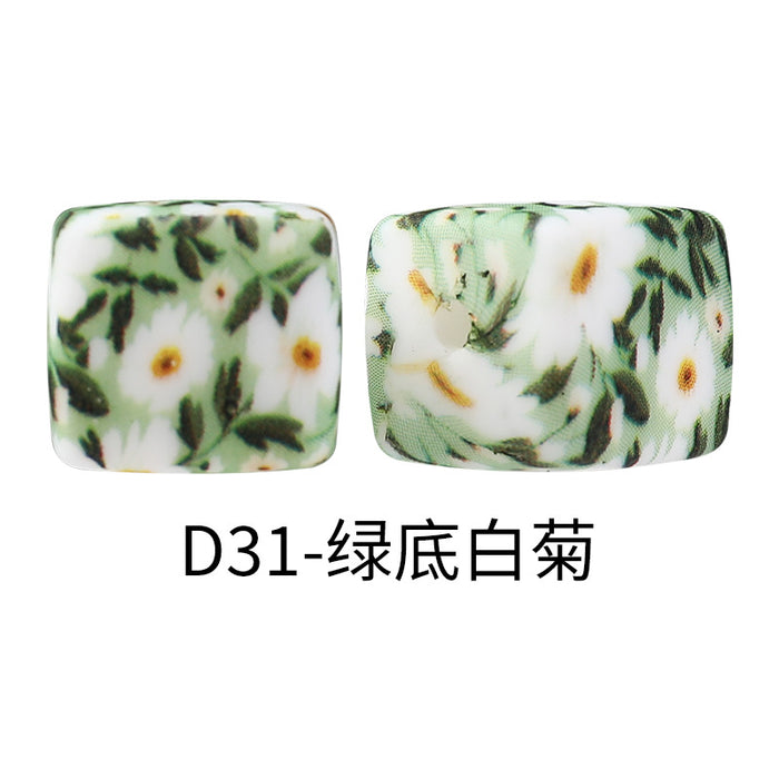 Wholesale Random 100pcs Watermark cube silicone beads jewelry beaded bracelet accessories square printed silicone beads