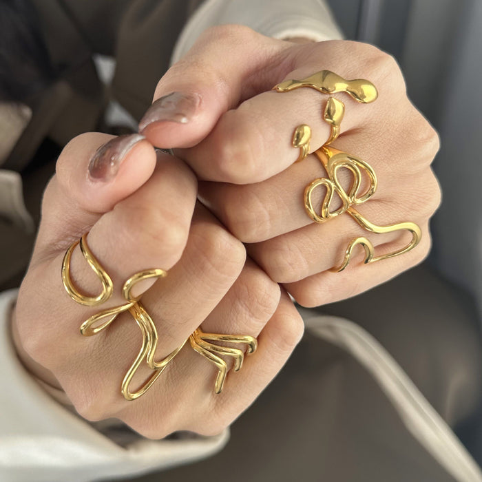 Wholesale Stainless Steel Liquid Irregular Adjustable Open Ring Design Titanium Steel Ring