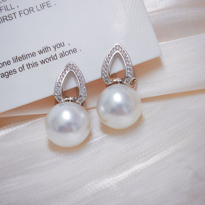 Wholesale Heart-shaped Pearl Ear Buckle Light Luxury Zircon Earrings