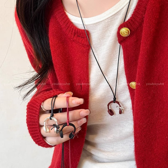 Wholesale Bow Headphone Pendant Necklace Women's Long Neck Chain