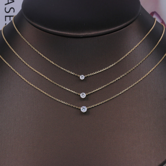 Wholesale round non-claw diamond necklace 925 silver gold plated 10/20/30 stacked clavicle chain