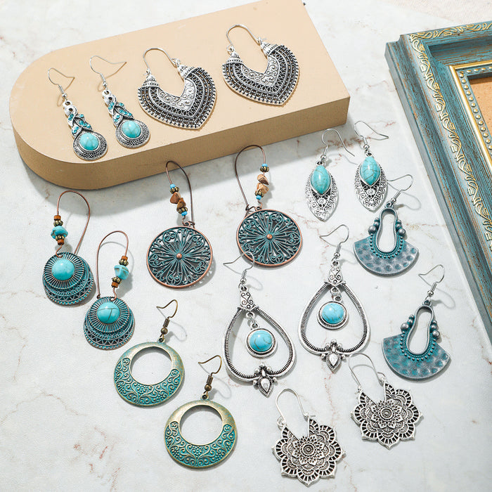 Wholesale Bohemian turquoise earrings with retro and nostalgic style earrings set