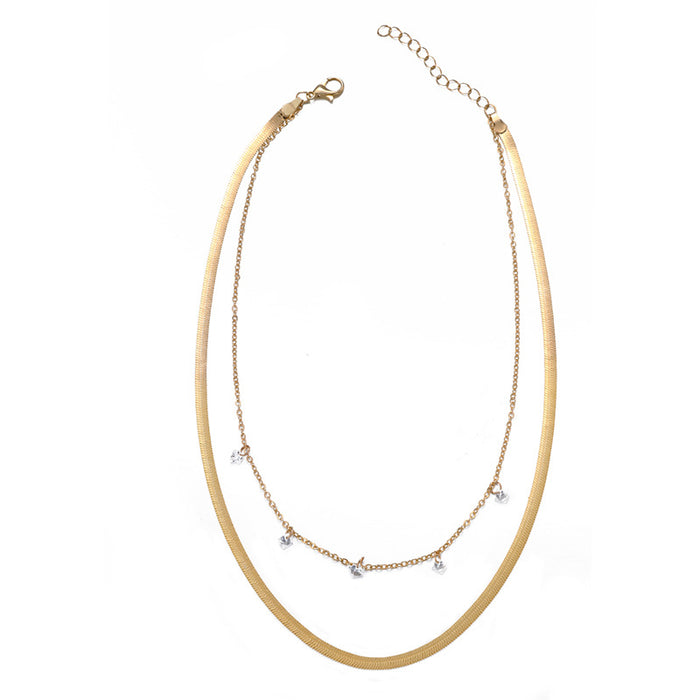 Wholesale New style of jewelry, simple diamond inlaid pendant, niche, thick chain, stacked necklace