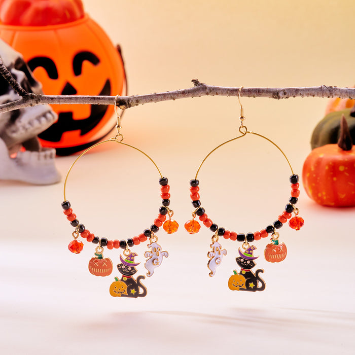 Wholesale Versatill Pumpkin Ghost Crystal Rice Bead Earrings for Women