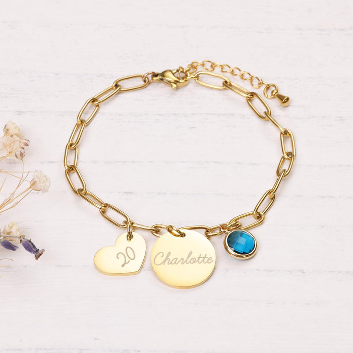 Wholesale Birthday Stone Bracelet Steel Rose Gold Plated Round Brand Name Engraved Birthday Bracelet Love Bracelet