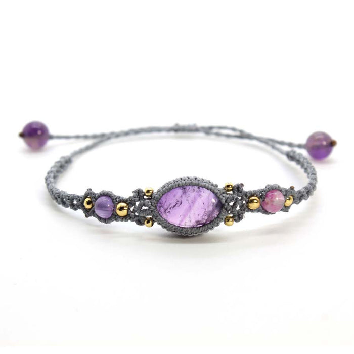 Wholesale Minimalist Amethyst Gemstone Bracelet Oval Braided Stretchable Design Everyday Jewelry Accessory For Women Boutique Resale Gift