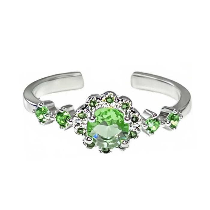 Wholesale Temperament Light Green Zircon Open Ring, niche design, exquisite layering, high-end feeling, light luxury ring