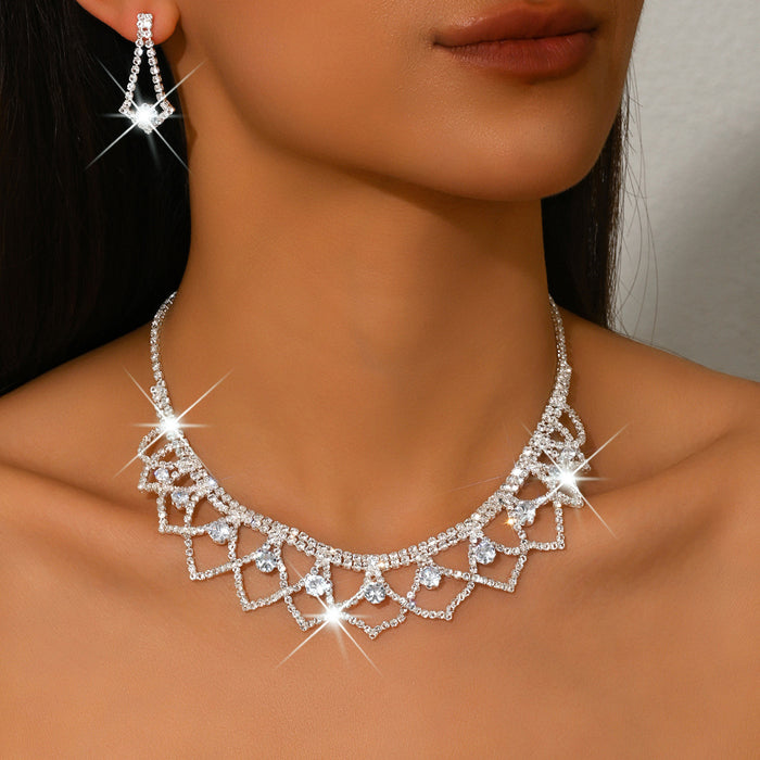 Wholesale Jewelry Wedding Zircon Super Sparkling Water Drop Luxury Necklace Earrings Three Piece Set Wholesale Jewelry