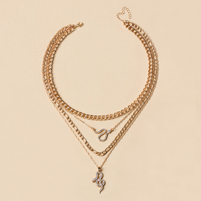 Wholesale Creative Jewelry Multi layer Serpentine Stacked Necklace Clavicle Chain Versatile Alloy Pendant Sweater Chain