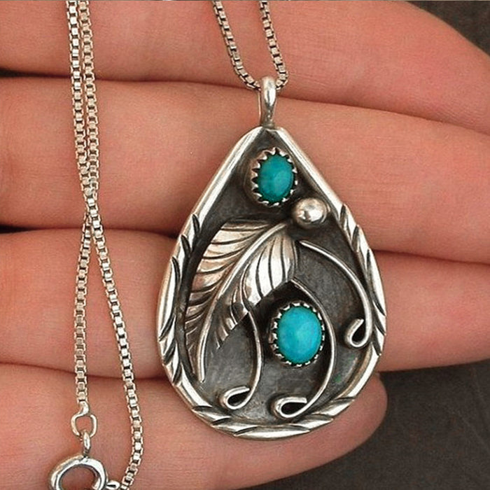 Wholesale Vintage pendant necklace imitation turquoise feather pendant jewelry wholesale