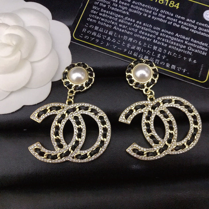 Wholesale Handmade leather full diamond earrings with high-end pendant earrings