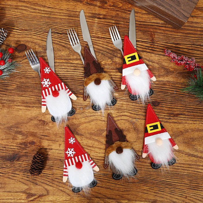 Wholesale Christmas knife and fork set Felt cloth faceless old man knife and fork set Christmas home table decorations