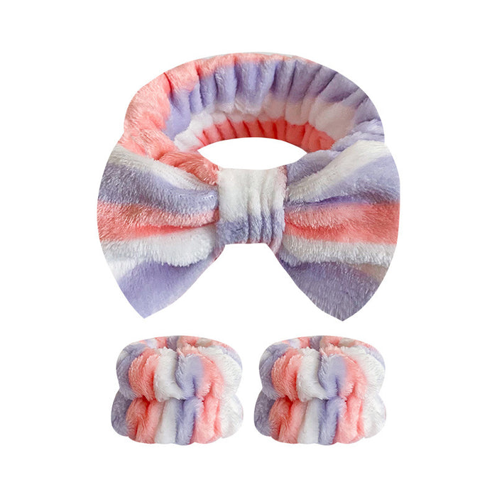 Wholesale Leopard Print Bow Striped Headband Wrist Strap Set Face Wash Mask Headband Flannel Hair Accessories