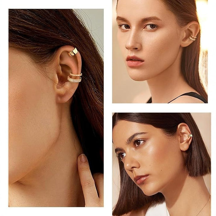 Wholesale Geometric white zircon ear bone clip without ear hole, copper plated with real gold, simple ear clip