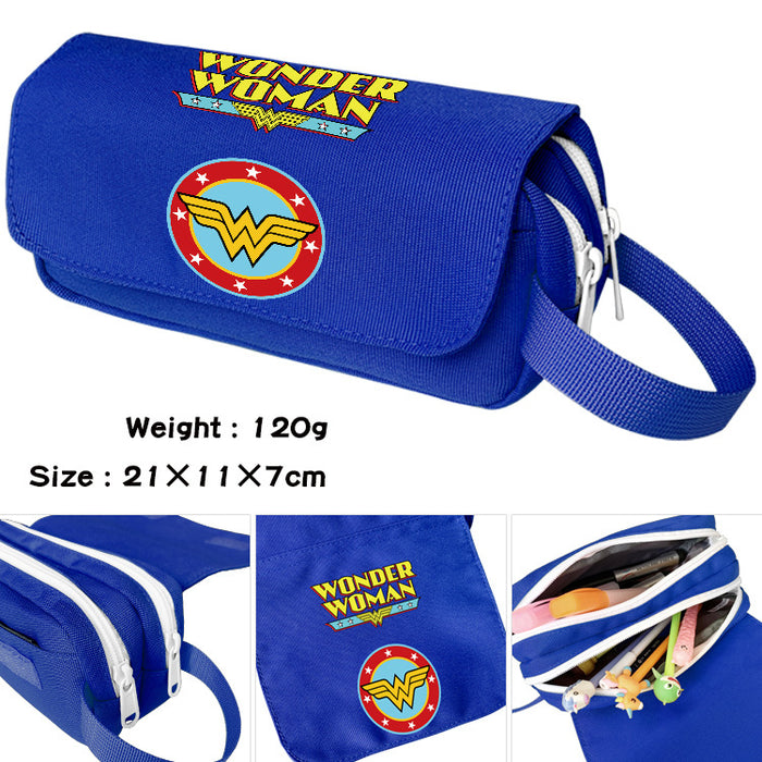 Wholesale Cartoon Canvas Pencil Case Double Layer Large Capacity Waterproof With Handle For Students