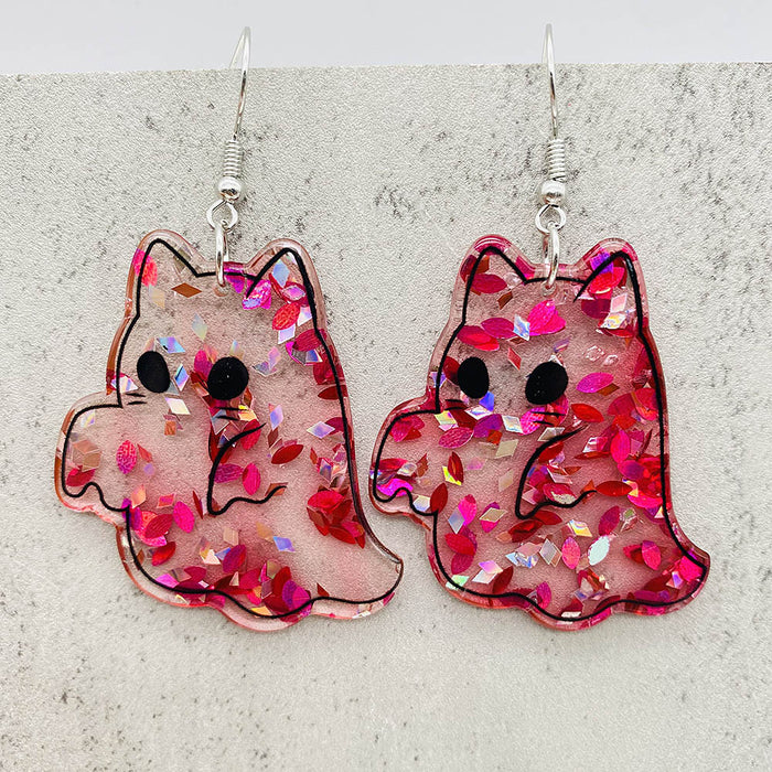 Wholesale Christmas earrings pink Christmas tree five-pointed star cat acrylic earrings Christmas gift