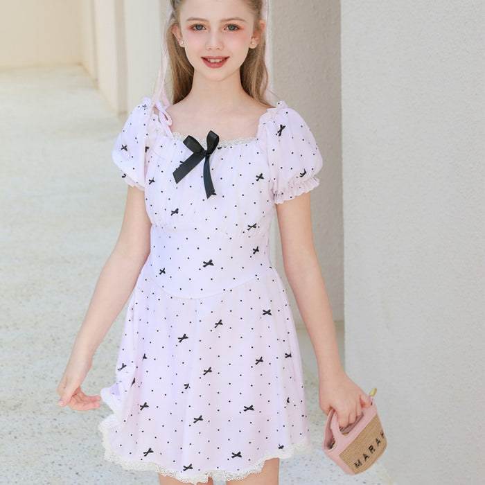 Wholesale Swimsuit Lace Round Neck Short Sleeve Shorts Comfortable and Sweet Swimsuit Hot Spring Beach Swimsuit