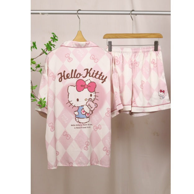 Wholesale Cartoon Cute Ice Silk Short-sleeved Home Wear Suit JDC-PJ-MZL004