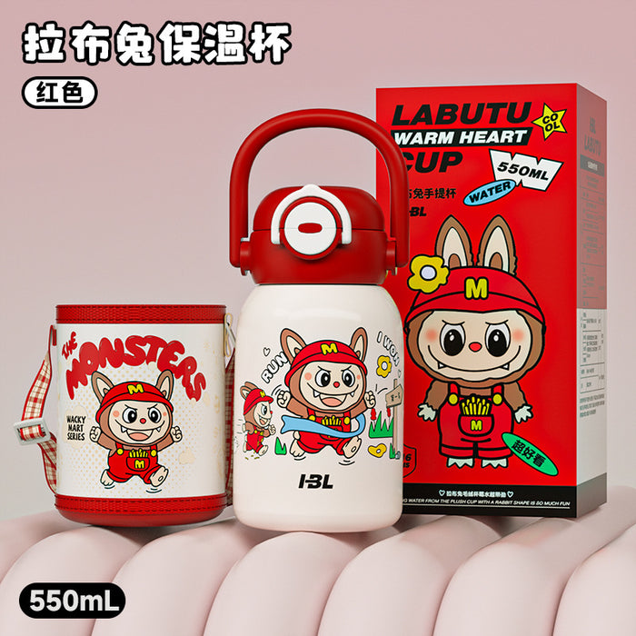 Wholesale New 316 Stainless Steel Cartoon Children' s Thermos Cup with Double Drinking Straw,  Cute Student Portable Cup with Handle