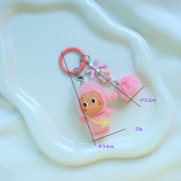 Wholesale Cartoon flocking star keychain doll pendant mobile phone cute grain pendant plush doll decoration