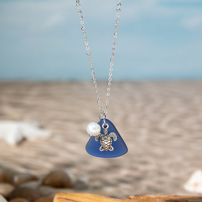 Wholesale Zinc alloy starfish and seashell pendant necklace with glass chain