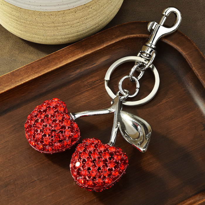 Wholesale lock ring full diamond cherry bag key chain cross-border fruit cherries