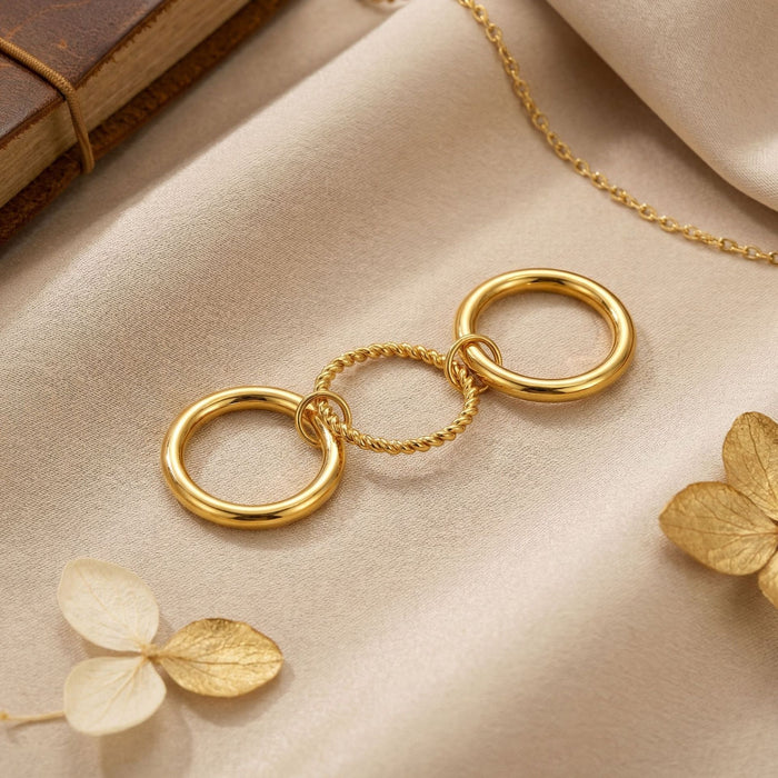 Wholesale Stackable Two-Tone Stainless Steel Ring Set ( 18K Gold Plated)