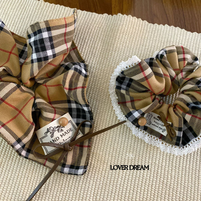 Wholesale Cloth Label British Plaid Colorectal Hair Ring Headwear Advanced Hair Accessories