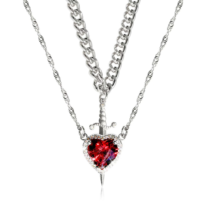 Wholesale Valentine' s Day Diamond-Encrusted Heart-Shaped Dagger Couple Pendant Set Clavicle Necklace