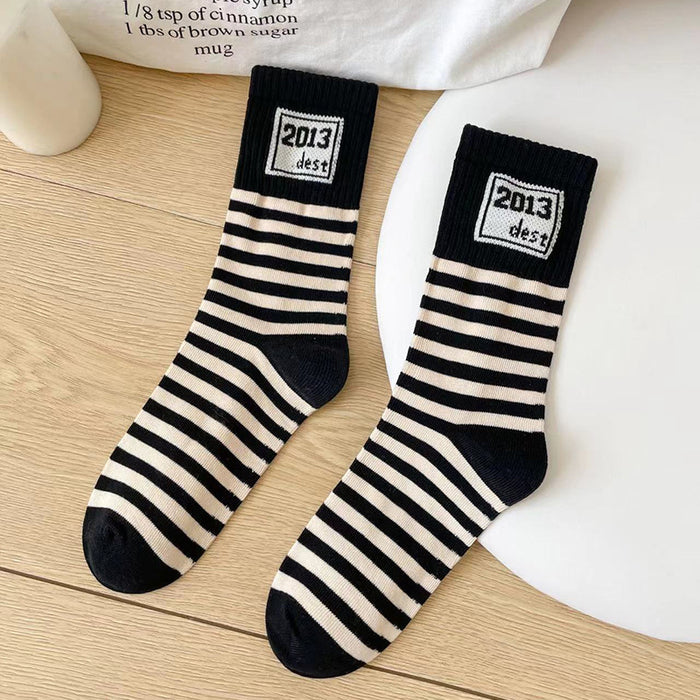 Wholesale Socks, women's mid tube socks, striped fashion, versatile, breathable long tube socks