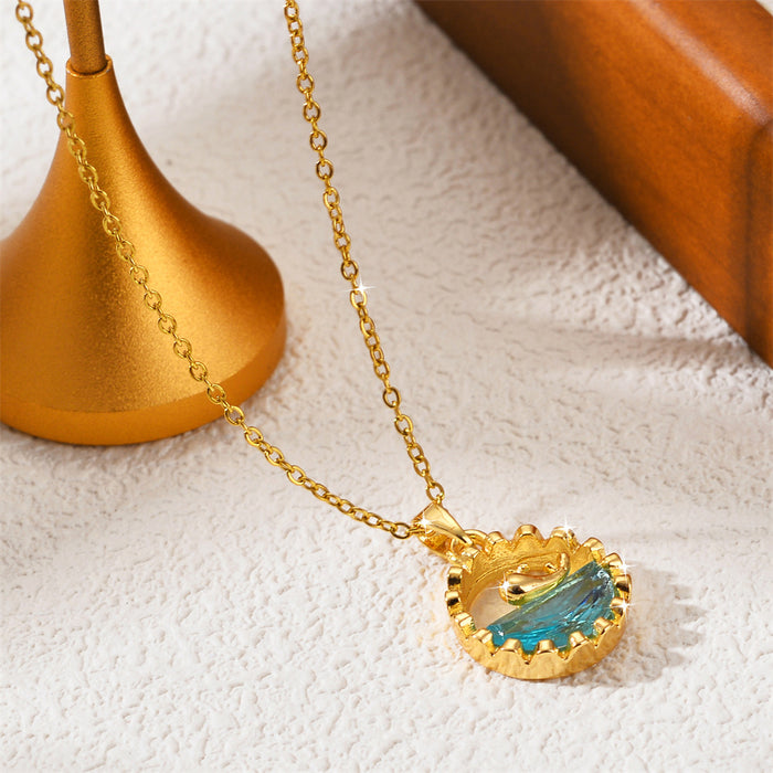 Wholesale Titanium steel necklace with gemstone inlay and electroplated collarbone chain