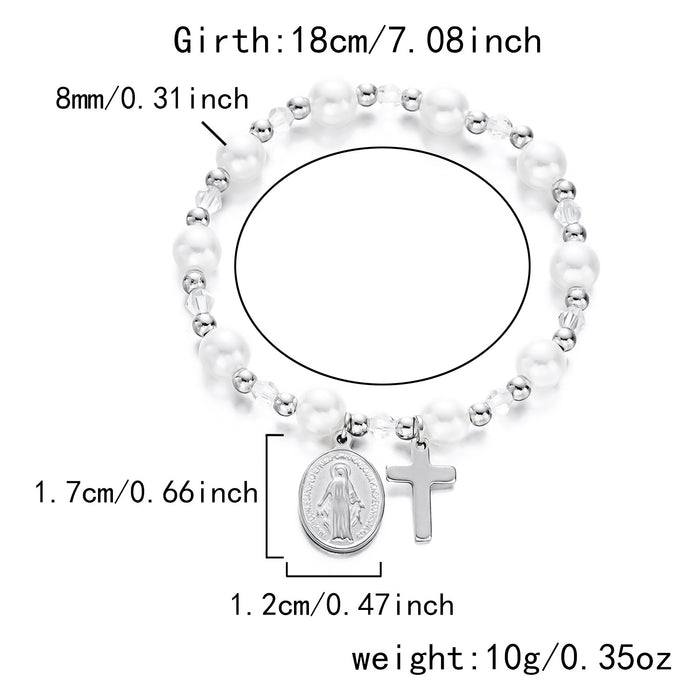 Wholesale Our Lady Cross Pearl Bracelet Gold Heart Imitation Pearl Bracelet