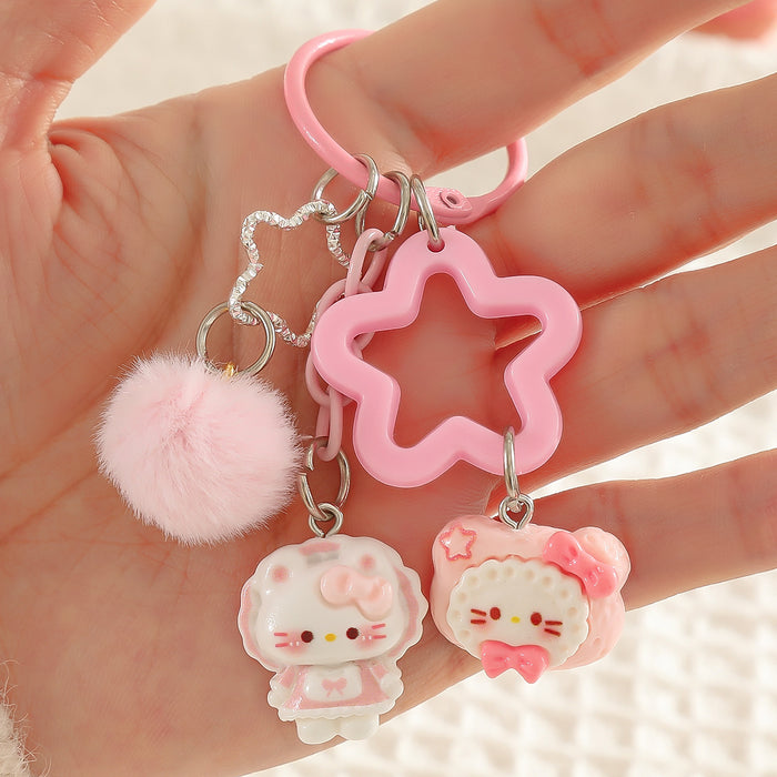 Wholesale Cute Cartoon Cat Keychain Charm Korean Style Bag Pendant Fashion Accessory For Girls Boutique Resale Gift