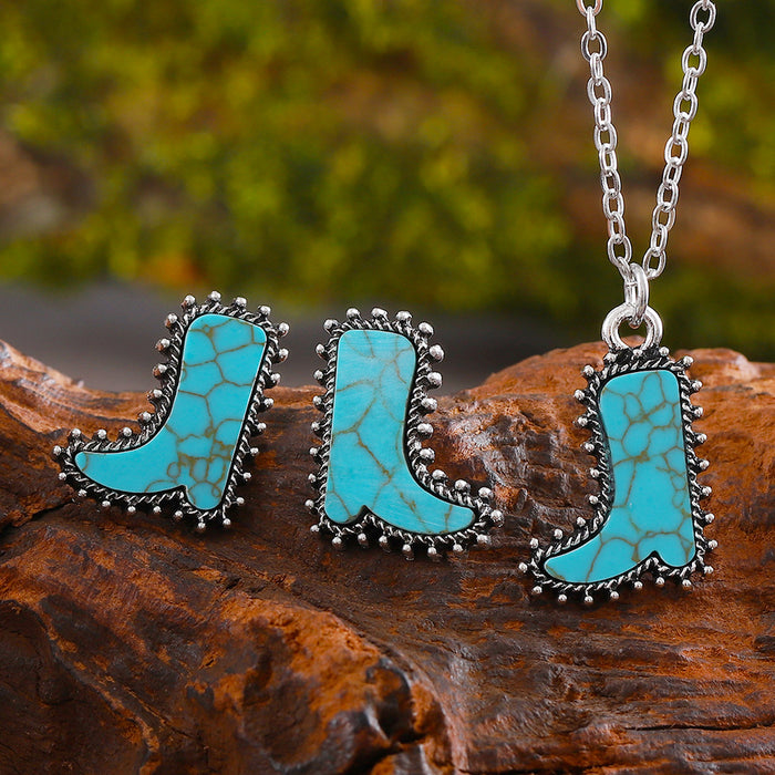 Wholesale Cactus Star Bull Head Heart Turquoise Earrings Necklace Set Simple Color Alloy Jewelry