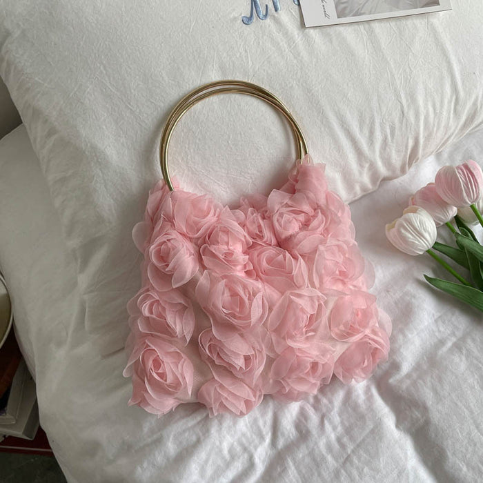 Wholesale Trendy Flower Evening Bag with Metal Ring Handle Small Clutch