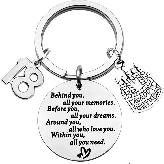 Wholesale Behind You All Your Memories Cake Stainless Steel Keychain JDC-KC-Mingl002