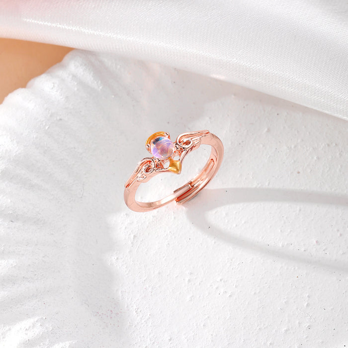 Wholesale Creative Angel and Devil Moonstone Ring Fashion Opening Adjustable Couple Ring for Men and Women