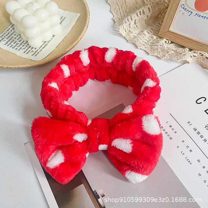 Wholesale Leopard Print Polka Dot Striped Bow Headband Women' s Face Wash Sports Headband Coral Velvet Hair Accessories