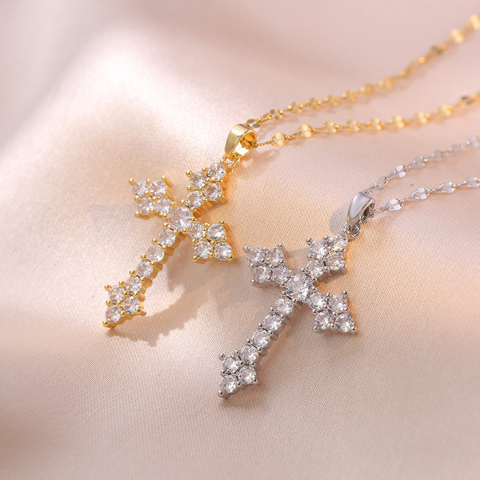Wholesale New necklace with zircon cross pendant, zircon chain jewelry, fashionable necklace