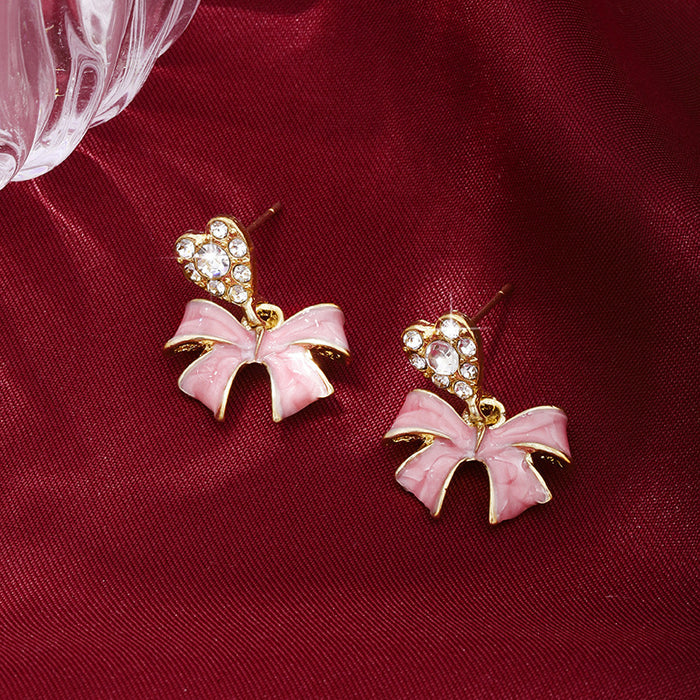 Wholesale Bow painted oil earrings set with diamonds, high-end earrings