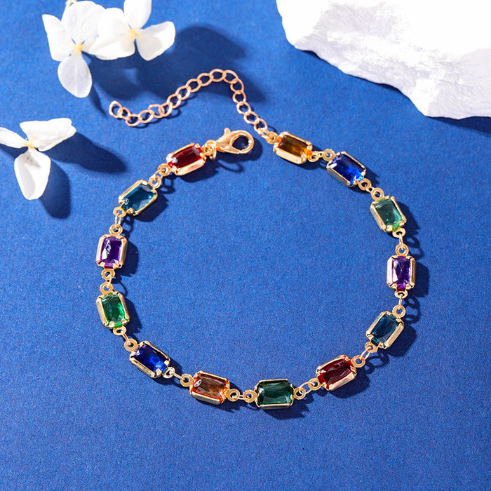 Wholesale Colorful gemstone necklace, collarbone chain, simple double-sided diamond bracelet, rainbow crystal, women's high-end accessory