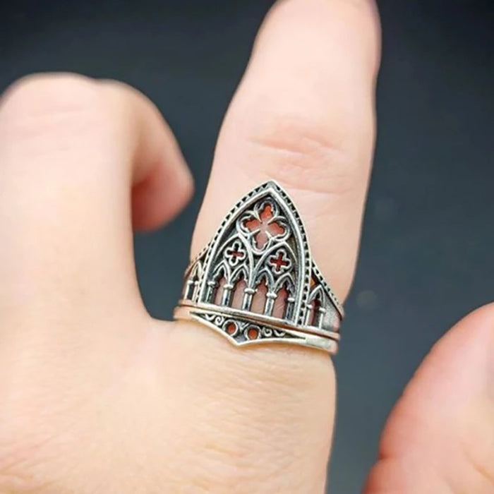 Wholesale Vintage castle style cross cutout ring
