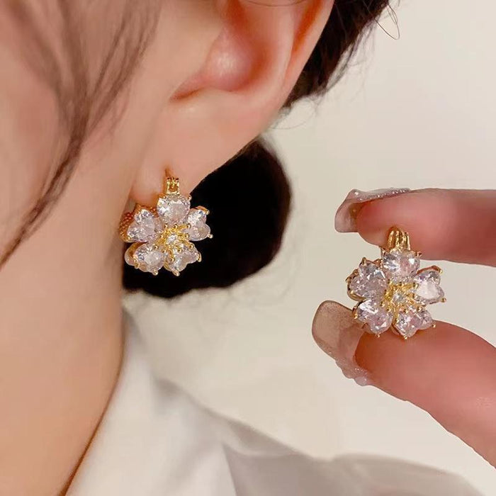 Wholesale Two-piece zircon flower earrings exquisite light luxury high-grade temperament Super fairy all-match Opal ear buckle earrings small