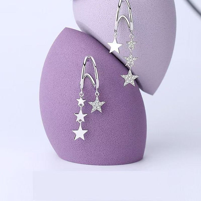 Wholesale Exquisite tassel studded diamond pentagram asymmetrical earrings, light luxury niche design, versatile earrings