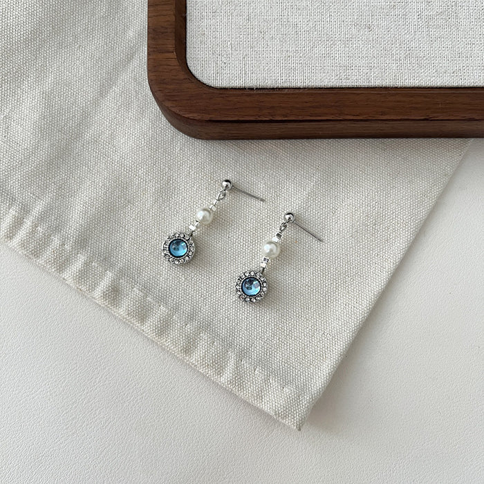 Wholesale Sea Blue Treasure Pearl Necklace Light Luxury Niche Clavicle Chain Pearl Earrings Necklace Set