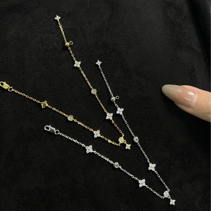 Wholesale S925 Sterling Silver Bracelet Four-leaf Flower Tassel Bubble Diamond Bracelet